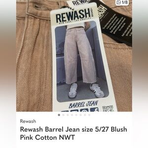 Rewash Barrel Jean size 5/27 Blush Pink Cotton NWT